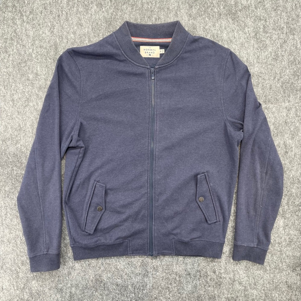 The Normal Brand Jacket Mens Medium Navy Blue Full Zip Knit Bomber Sweatshirt